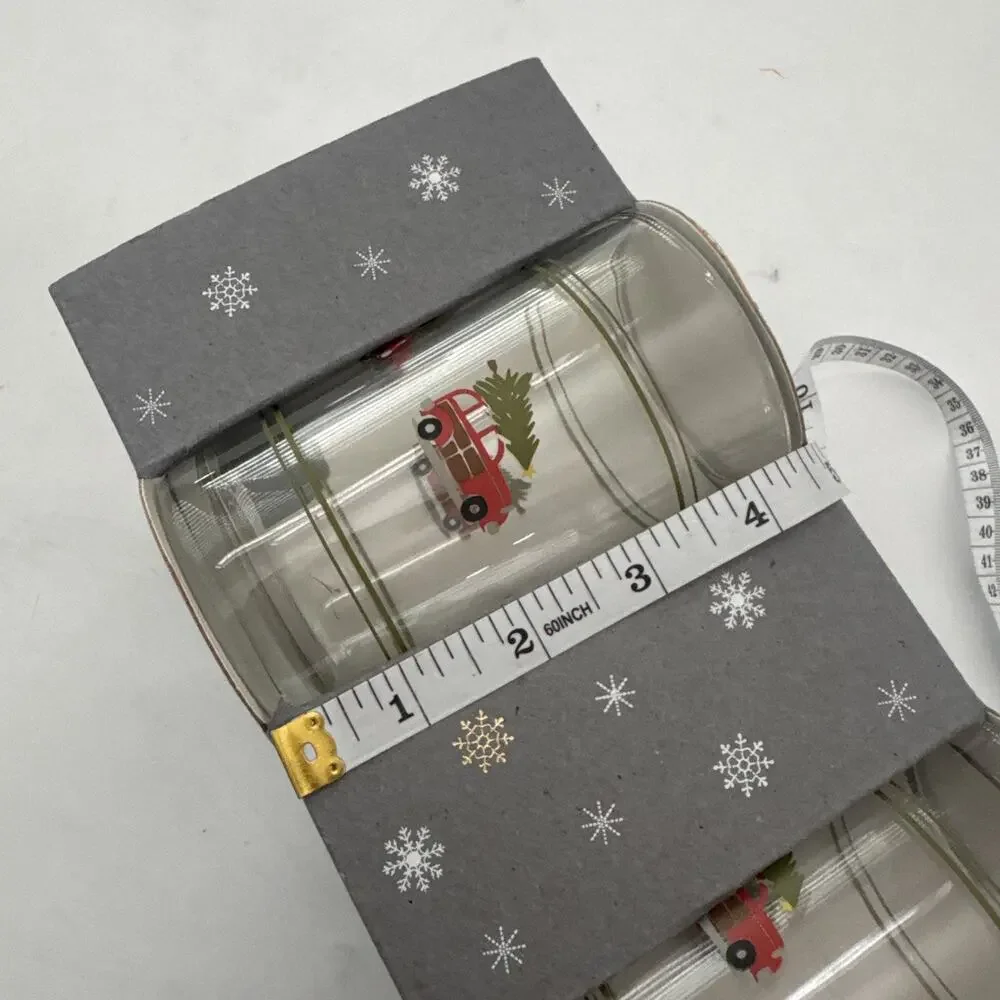 Pottery Barn Christmas Woody Car Juice Glasses Set of 4 Holiday Glassware